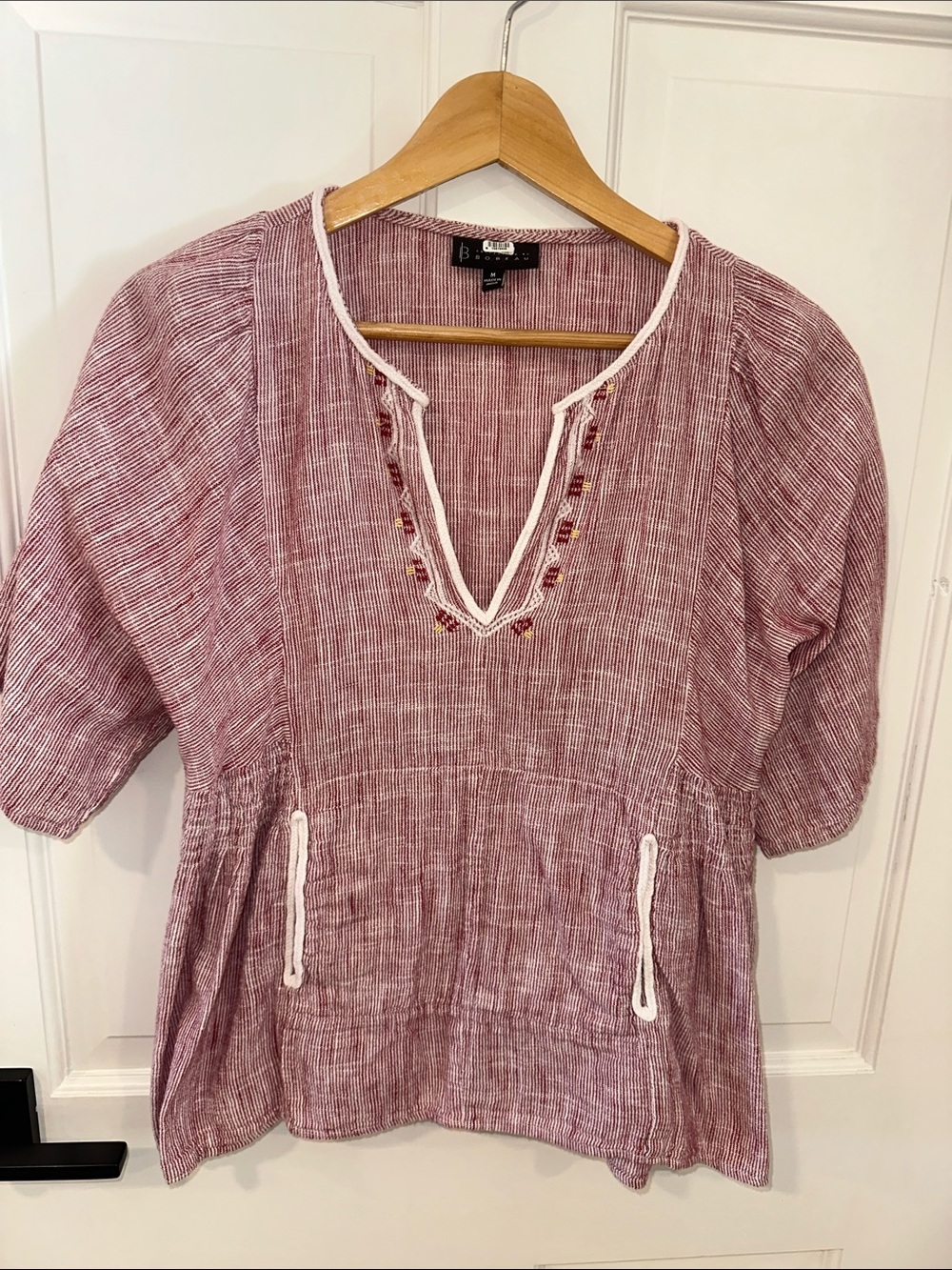 bobeau Mauve-Pink Split V-Neck Tunic with Embroidered Trim